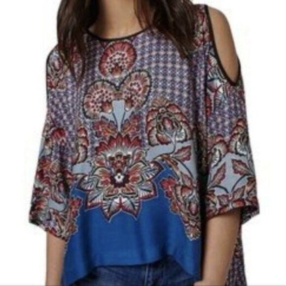 TopShop Floral Cold Shoulder Boho Blouse Shirt Top - Picture 1 of 12